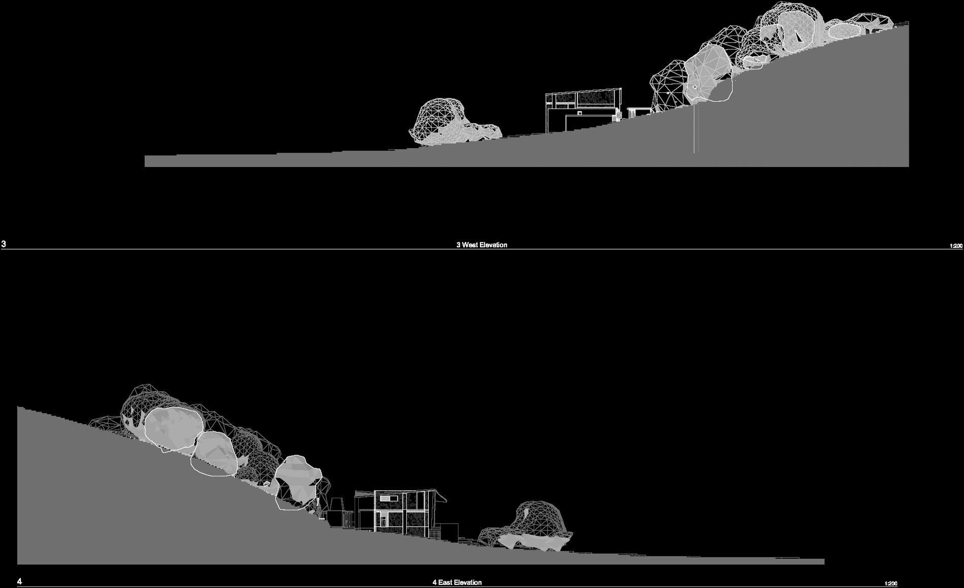 Lake Road Wildernis — west and east elevations
